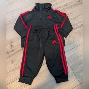 Adidas Kids' Black Tracksuit with Red Stripes Sz 6 months
